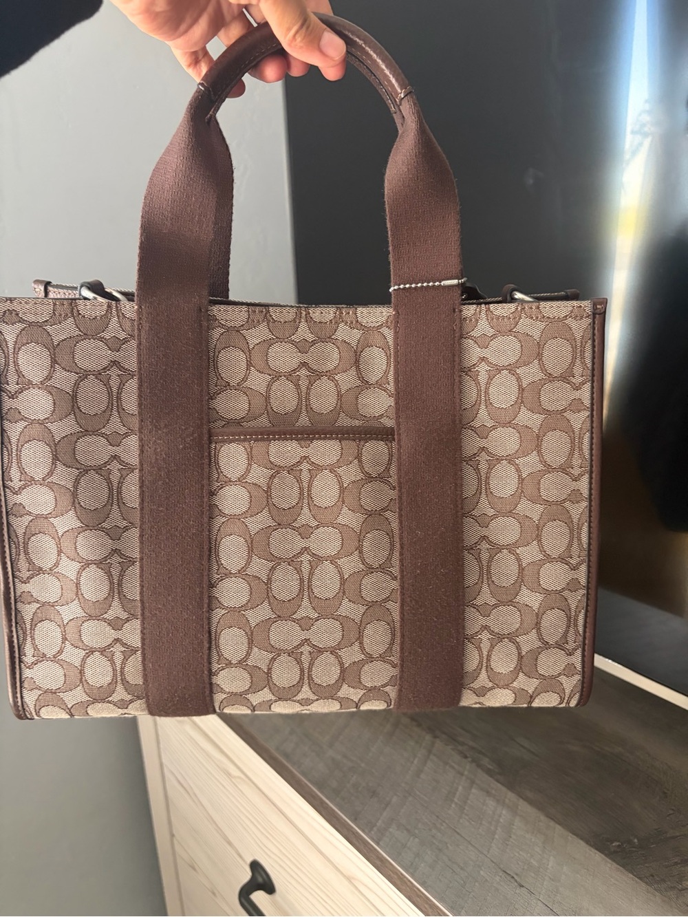 Coach Brown Signature Canvas Tote with Dark Brown Straps